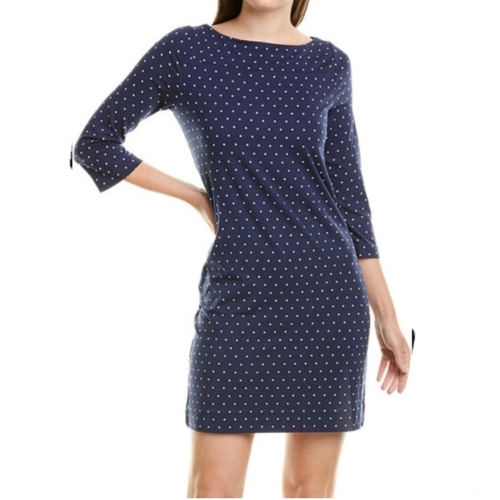NWT Diane Von Furstenberg DVF S Ruri Retro Polka Dot Navy Blue Dress 3/4 Sleeve